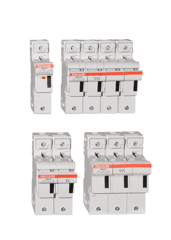 F331067 - modular fuse holder, IEC, 3P, 14x51, DIN rail mounting, IP20, with MS